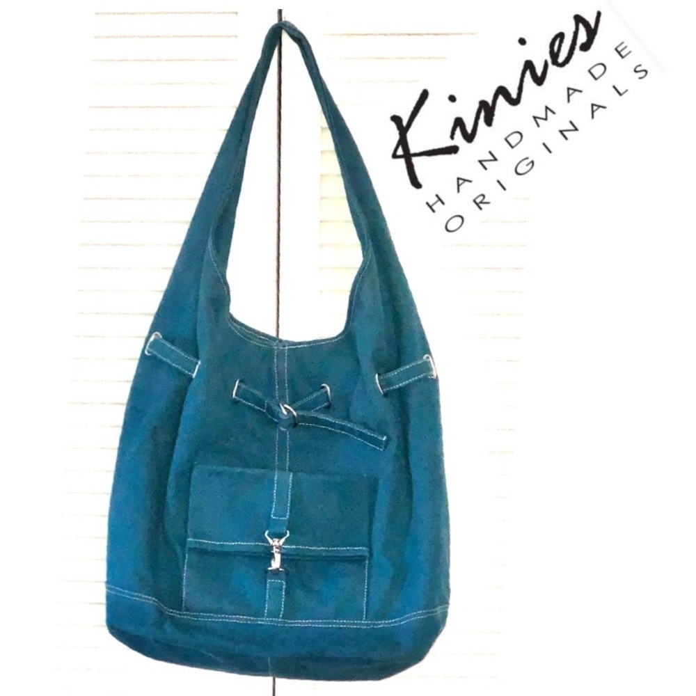Kinies Originals Large Canvas Hobo Purse Turquoise NWOT